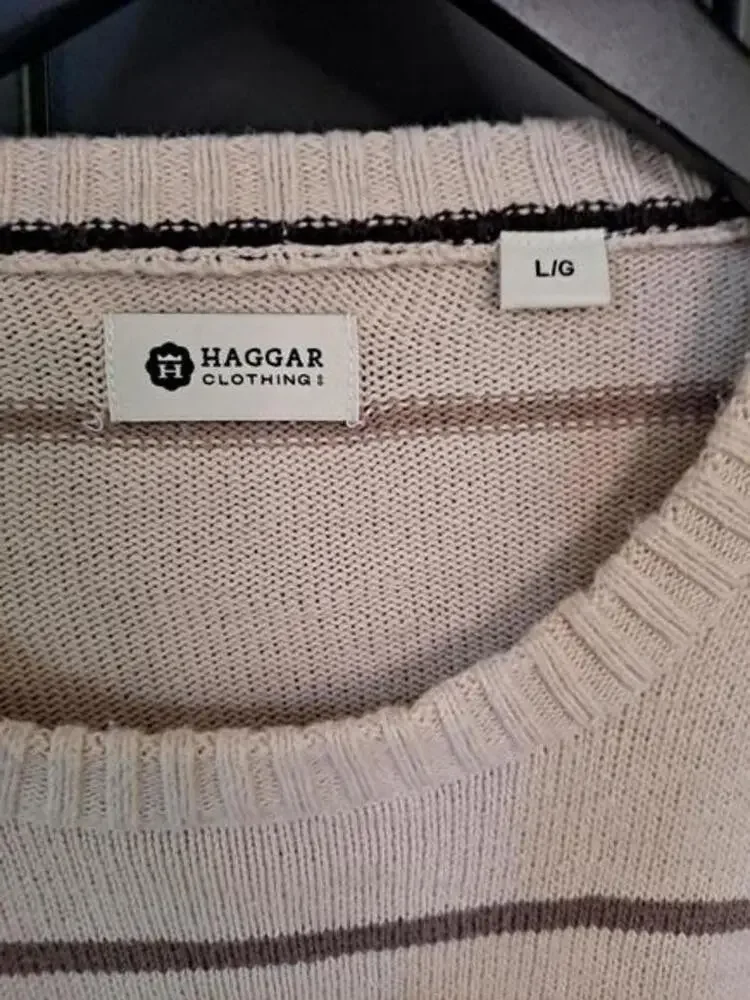 Haggar Tan Striped Crew Neck Sweater Size‎ Large